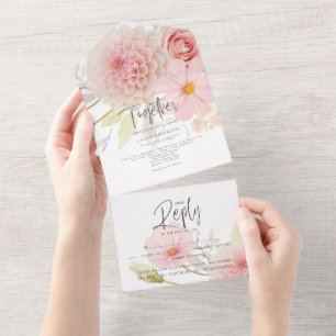 Ländliches Rosa Blumenmuster All In One Einladung