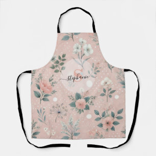 Ländliches rosa Blumenmuster mit weißen Blüten und Schürze