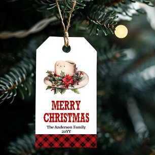 Ländliches rot-grünes westliches Weihnachtsgeschen Geschenkanhänger