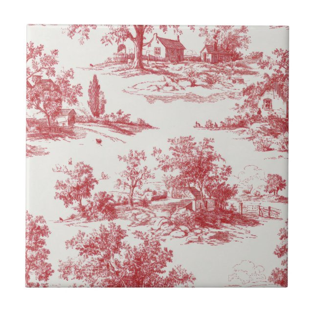 Ländliches Rot-Toile-Landschaftsmuster Fliese (Vorderseite)