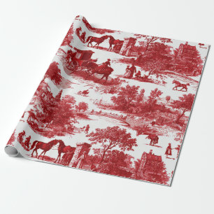 Ländliches Rot-Toile mit detaillierter Landschafts Geschenkpapier