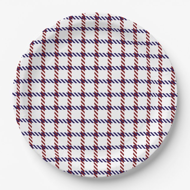 Ländliches Rot-Weiß-Blau-Gingham Pappteller (Vorderseite)