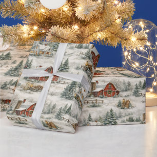 Ländliches, schneebedecktes Bauernhaus-Wintermuste Geschenkpapier