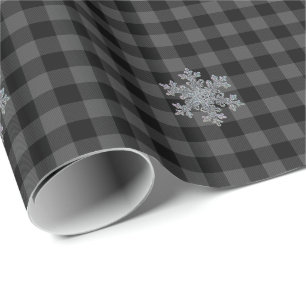 Ländliches Schwarz, graues Tartan-Karo - Schneeflo Geschenkpapier
