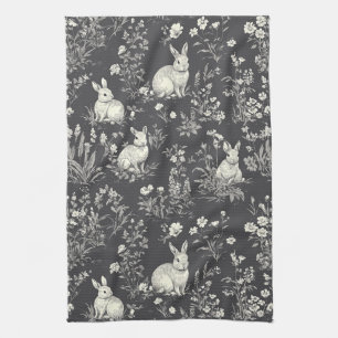 Ländliches Schwarz-Kaninchen-Botanical-Toile-Muste Geschirrtuch