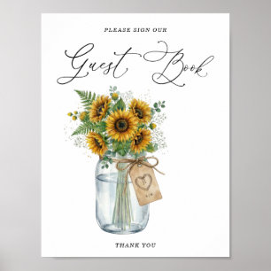 Ländliches Sonnenblumen-Glas-Einwohnbuch-Schild Poster