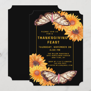 Ländliches Sonnenblumen-Schmetterling-Thanksgiving Einladung