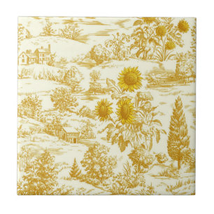 Ländliches Sonnenblumen-Toile in warmen Tönen Fliese