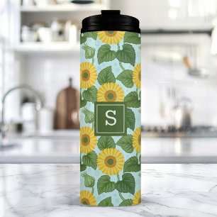 Ländliches Sonnenblumenmuster mit Monogramm Thermosbecher