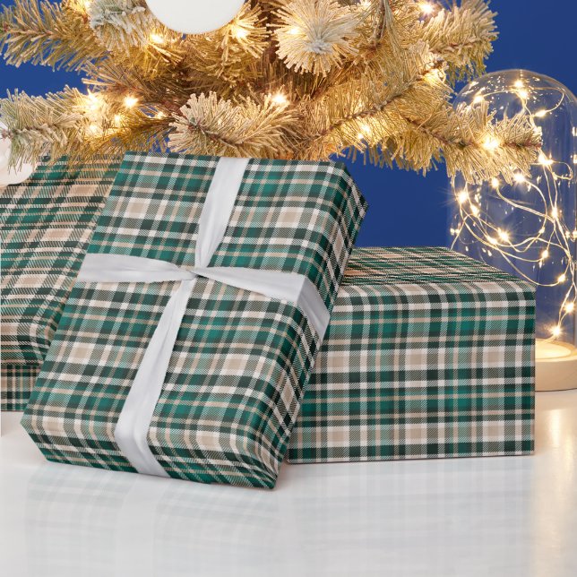 Ländliches Tan- und Grün-Karo Geschenkpapier (Feiertage)