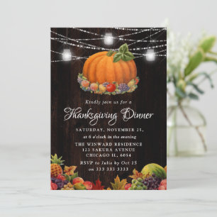 Ländliches Thanksgiving-Dinner mit Kürbis und Obst Einladung