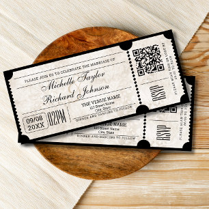 Ländliches Vintage-Kino-Ticket mit RSVP-QR-Code Einladung