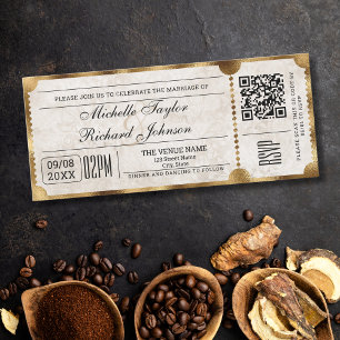 Ländliches Vintage-Kino-Ticket mit RSVP-QR-Code Einladung