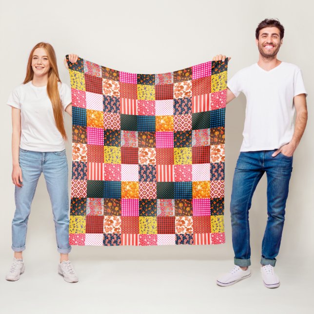 Ländliches Vintage-Land-Patchwork-Quilt-Muster Fleecedecke (Beispiel)