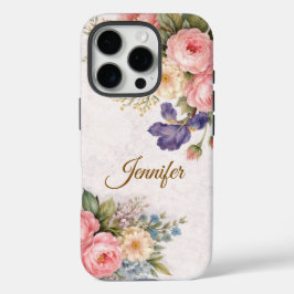 Ländliches, vintage-personalisiertes Blumenrosende iPhone 16 Pro Hülle