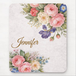 Ländliches, vintage-personalisiertes Blumenrosende Mousepad