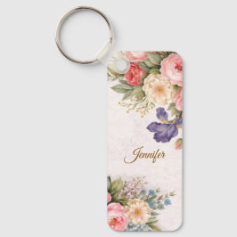 Ländliches, vintage-personalisiertes Blumenrosende Schlüsselanhänger