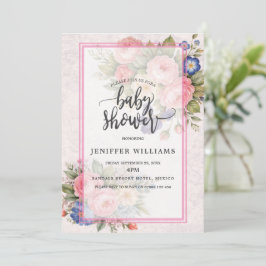 Ländliches vintage personalisiertes Blumenrosendes Einladung