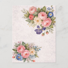 Ländliches, vintage-personalisiertes florales Rose Postkarte