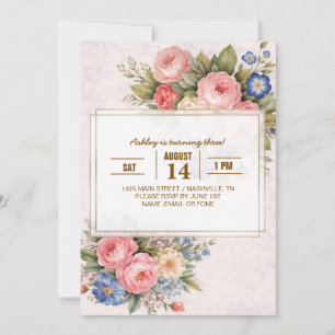 Ländliches vintage personalisiertes florales Rosen Einladung