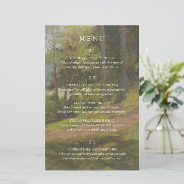 Ländliches Wald-Elegantes Hochzeitsmenü (Stehend Vorderseite)