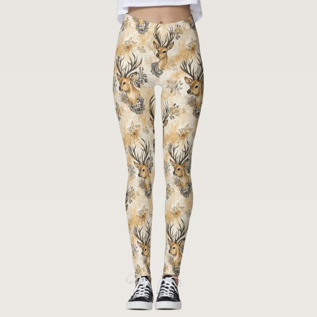Ländliches Waldreh-Muster Leggings (Vorderseite)