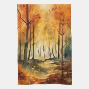 Ländliches Wasserfarben-Baum-Muster des Herbstwald Geschirrtuch