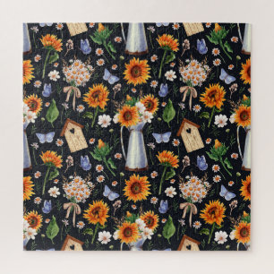 Ländliches Wasserfarben-Sonnenblumenmuster in sonn Puzzle