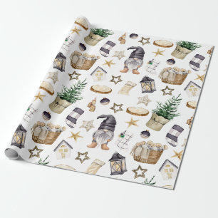 Ländliches Weihnachten Land Gnome und Dekorationen Geschenkpapier
