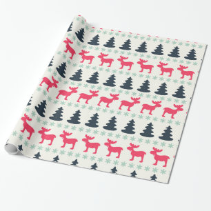 Ländliches Weihnachten Urlaub Elch & Baum Geschenkpapier