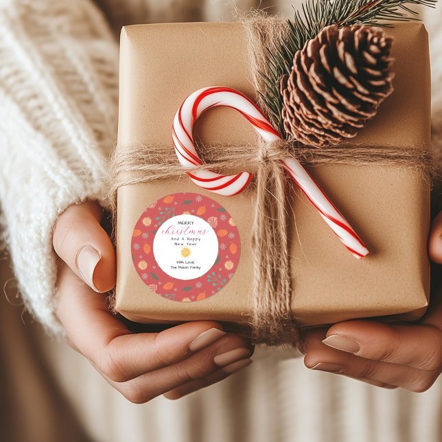 Ländliches Weihnachts-Naturmuster Runder Aufkleber (Von Creator hochgeladen)