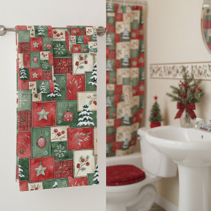 Ländliches Weihnachts-Patchworkmuster Badhandtuch Set