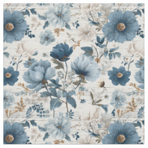 Ländliches Weiß Blau Botanisches Pastell Vintage B Stoff