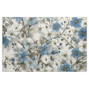 Ländliches Weiß Blau Botanisches Pastell Vintage B Stoff