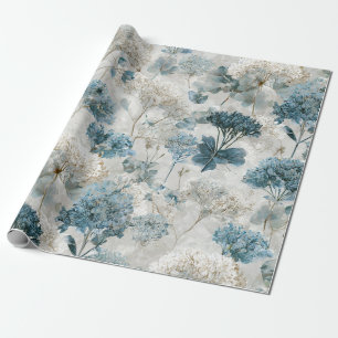 Ländliches Weiß Blau Botanisches Pastell Vintage F Geschenkpapier