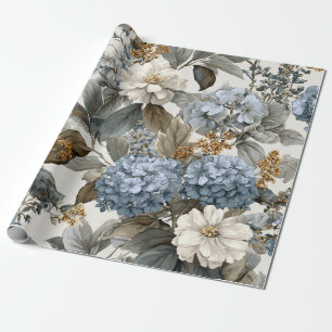 Ländliches Weiß Blau Botanisches Pastell Vintage F Geschenkpapier