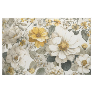 Ländliches Weiß Gelb Botanisches Vintage-Blumenmus Stoff