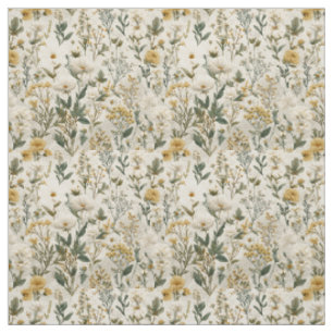 Ländliches Weiß Gelb Botanisches Vintage-Blumenmus Stoff