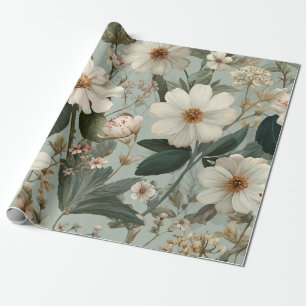 Ländliches Weiß Grün Botanisches Vintage Boho Flor Geschenkpapier