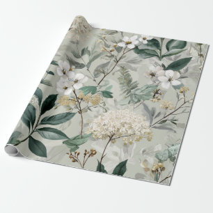 Ländliches Weiß Grün Botanisches Vintage Boho Flor Geschenkpapier