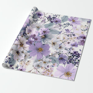 Ländliches Weiß Lila Botanisches Vintage-Blumenmus Geschenkpapier