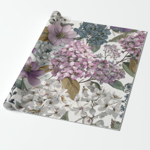 Ländliches Weiß Lila Botanisches Vintage-Blumenmus Geschenkpapier
