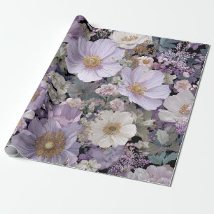 Ländliches Weiß Lila Botanisches Vintage-Blumenmus Geschenkpapier