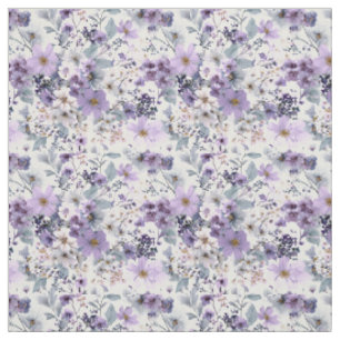 Ländliches Weiß Lila Botanisches Vintage-Blumenmus Stoff