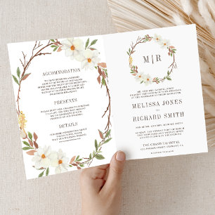 Ländliches Weiß Magnolie Blumen QR Code Hochzeit Einladung