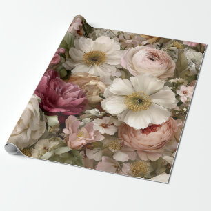 Ländliches Weiß Rosa Botanisches Pastell Vintage B Geschenkpapier