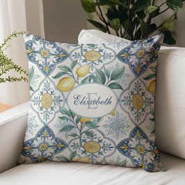 Ländliches Zitronenmuster mit Monogramm und Namen Kissen