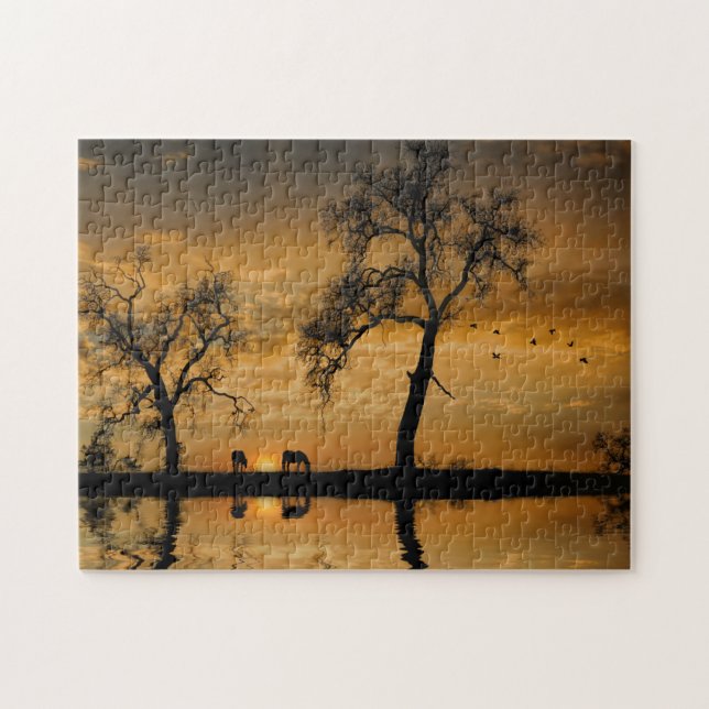 Landpferde im Südwesten des Sonnenuntergangs Puzzle (Horizontal)