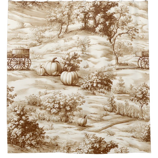 Landpumpkin-Toile in warmem Sepia-Muster Duschvorhang (Vorderseite)