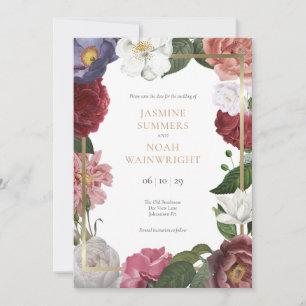 Landrosen-Blumen-Gold-Geometrie-Hochzeit Save The Date